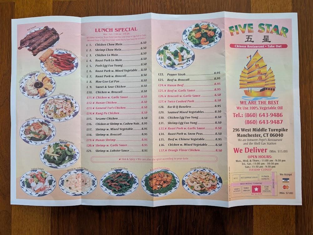 Five Star Chinese Restaurant Menu image 3